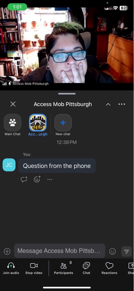Screenshot of the phone version of Zoom, demonstrating how to use the chat features.